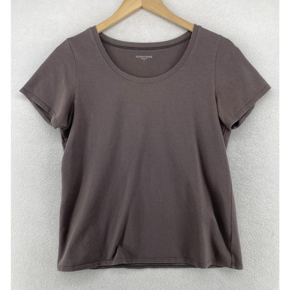 Eileen Fisher Tops - EILEEN FISHER Top M Stretch Organic Cotton Jersey Crewneck Short Sleeve Gray USA